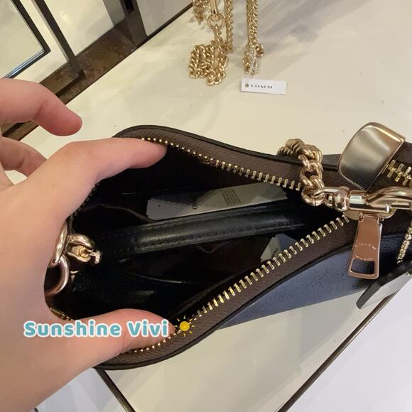 NWT Coach Teri Mini Crossbody Bag Signature Canvas CW323 Gold/Walnut/Black - Picture 4 of 9